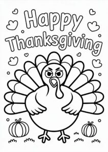 Happy Thanksgiving Words With An Angry Turkey Coloring Page 1
