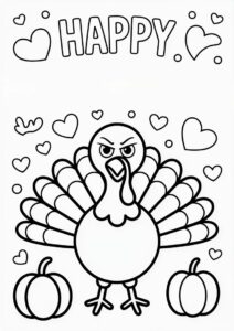 Happy Thanksgiving Words With An Angry Turkey Coloring Page 2