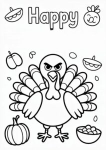 Happy Thanksgiving Words With An Angry Turkey Coloring Page 3