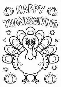 Happy Thanksgiving Words With An Angry Turkey Coloring Page 4