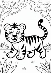 Happy Tiger In Jungle Coloring For Kids 2