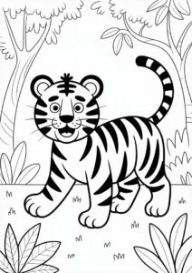 Happy Tiger In Jungle Coloring For Kids 3