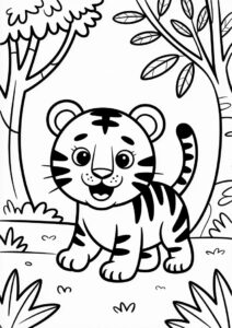 Happy Tiger In Jungle Coloring For Kids 4