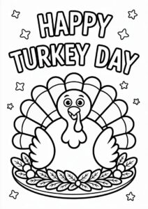 Happy Turkey Day With Cooked Turkey Coloring Sheet 2