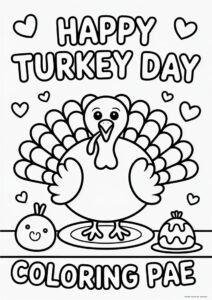 Happy Turkey Day With Cooked Turkey Coloring Sheet 4