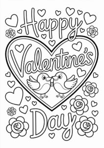 Happy Valentines Day Coloring Page Greeting Inside Love Heart 1