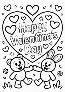 Happy Valentines Day Coloring Page Greeting Inside Love Heart 2
