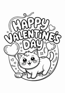 Happy Valentines Day Words With Kawaii Cat Coloring Sheet 4