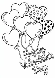 Heart Balloons Happy Valentines Day Coloring Page 1