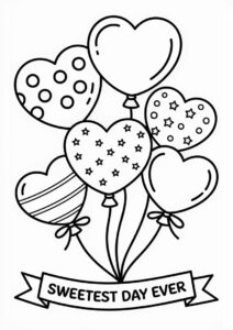 Heart Balloons Happy Valentines Day Coloring Page 2