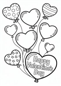 Heart Balloons Happy Valentines Day Coloring Page 4
