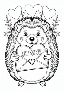 Hedgehog Holding Up A Love Letter Valentines Day Coloring Sheet 1