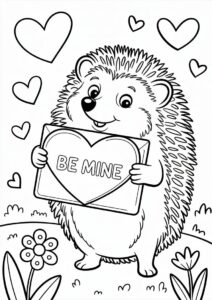 Hedgehog Holding Up A Love Letter Valentines Day Coloring Sheet 2