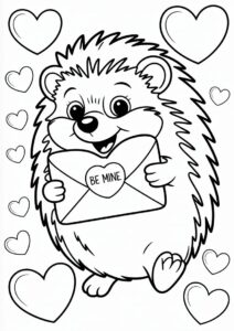 Hedgehog Holding Up A Love Letter Valentines Day Coloring Sheet 4