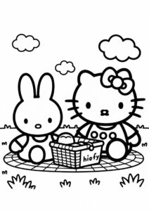 Hello Kitty And Miffy Coloring Page Having A Picnic 1
