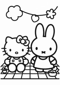 Hello Kitty And Miffy Coloring Page Having A Picnic 2
