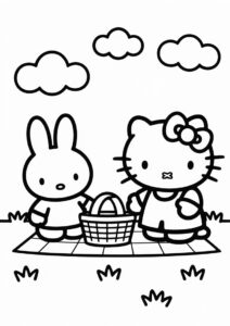 Hello Kitty And Miffy Coloring Page Having A Picnic 3