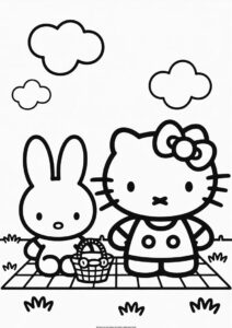 Hello Kitty And Miffy Coloring Page Having A Picnic 4
