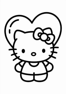 Hello Kitty With A Large Love Heart Behind Her Valentines Day Coloring Page For Preschoolers 4