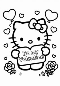 Hello Kitty With A Valentines Day Card Coloring Page 1