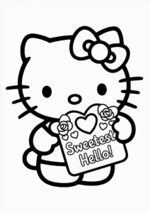 Hello Kitty With A Valentines Day Card Coloring Page 5