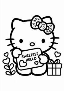 Hello Kitty With A Valentines Day Card Coloring Page 6