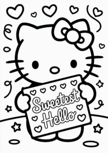 Hello Kitty With A Valentines Day Card Coloring Page 7