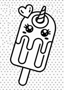 Ice Cream Coloring Page Of Chibi Unicorn Popsicle With Love Heart For Preschoolers 1
