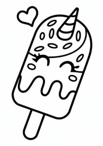 Ice Cream Coloring Page Of Chibi Unicorn Popsicle With Love Heart For Preschoolers 6