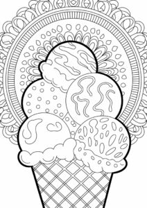 Ice Cream Coloring Page Scoops With Waffle In Front Of A Mandala 10