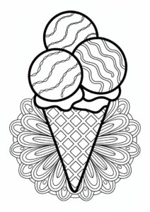 Ice Cream Coloring Page Scoops With Waffle In Front Of A Mandala 5