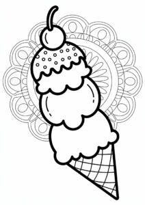 Ice Cream Coloring Page Scoops With Waffle In Front Of A Mandala 6