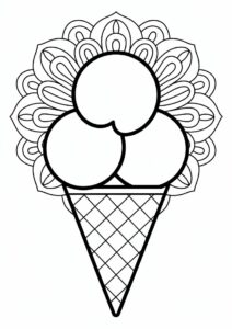 Ice Cream Coloring Page Scoops With Waffle In Front Of A Mandala 7