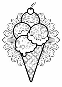 Ice Cream Coloring Page Scoops With Waffle In Front Of A Mandala 9