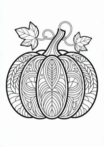 Intricate Pumpkin Coloring Page Mandala With Leaves 2