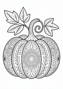 Intricate Pumpkin Coloring Page Mandala With Leaves 3