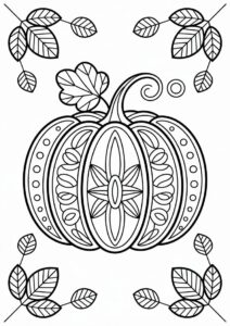 Intricate Pumpkin Coloring Page Mandala With Leaves 4