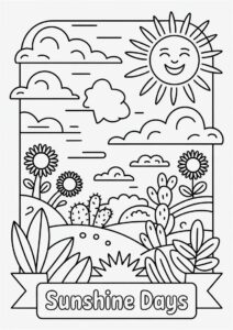 Intricate Sun With Clouds And Vegetation Coloring Page 2