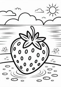 Juicy Strawberry On Beach Coloring Page 1