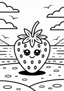 Juicy Strawberry On Beach Coloring Page 2