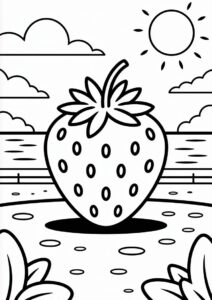 Juicy Strawberry On Beach Coloring Page 3