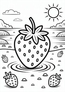 Juicy Strawberry On Beach Coloring Page 4