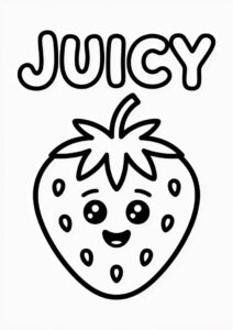 Juicy Word Above A Large Strawberry Coloring Page 2
