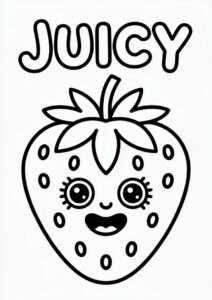 Juicy Word Above A Large Strawberry Coloring Page 3