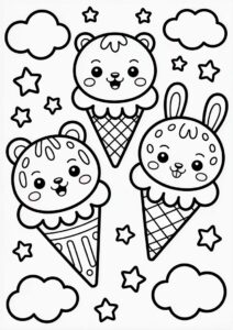 Kawaii Animal Ice Cream Coloring Page Cones In The Clouds For Kids 7