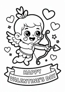 Kawaii Cupid Shooting Arrow Valentines Day Coloring Page 3
