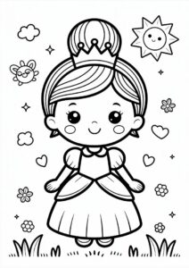 Kawaii Little Princess Coloring Page For Preschoolers 1
