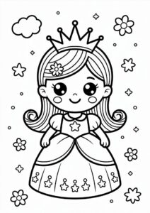 Kawaii Little Princess Coloring Page For Preschoolers 3