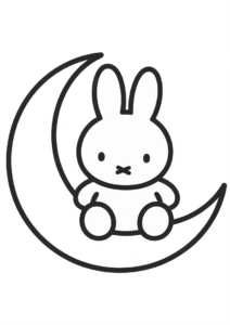 Kawaii Miffy Coloring Page Sitting On A Crescent Moon For Preschoolers 1