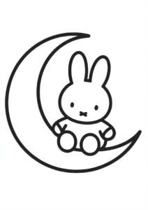 Kawaii Miffy Coloring Page Sitting On A Crescent Moon For Preschoolers 2